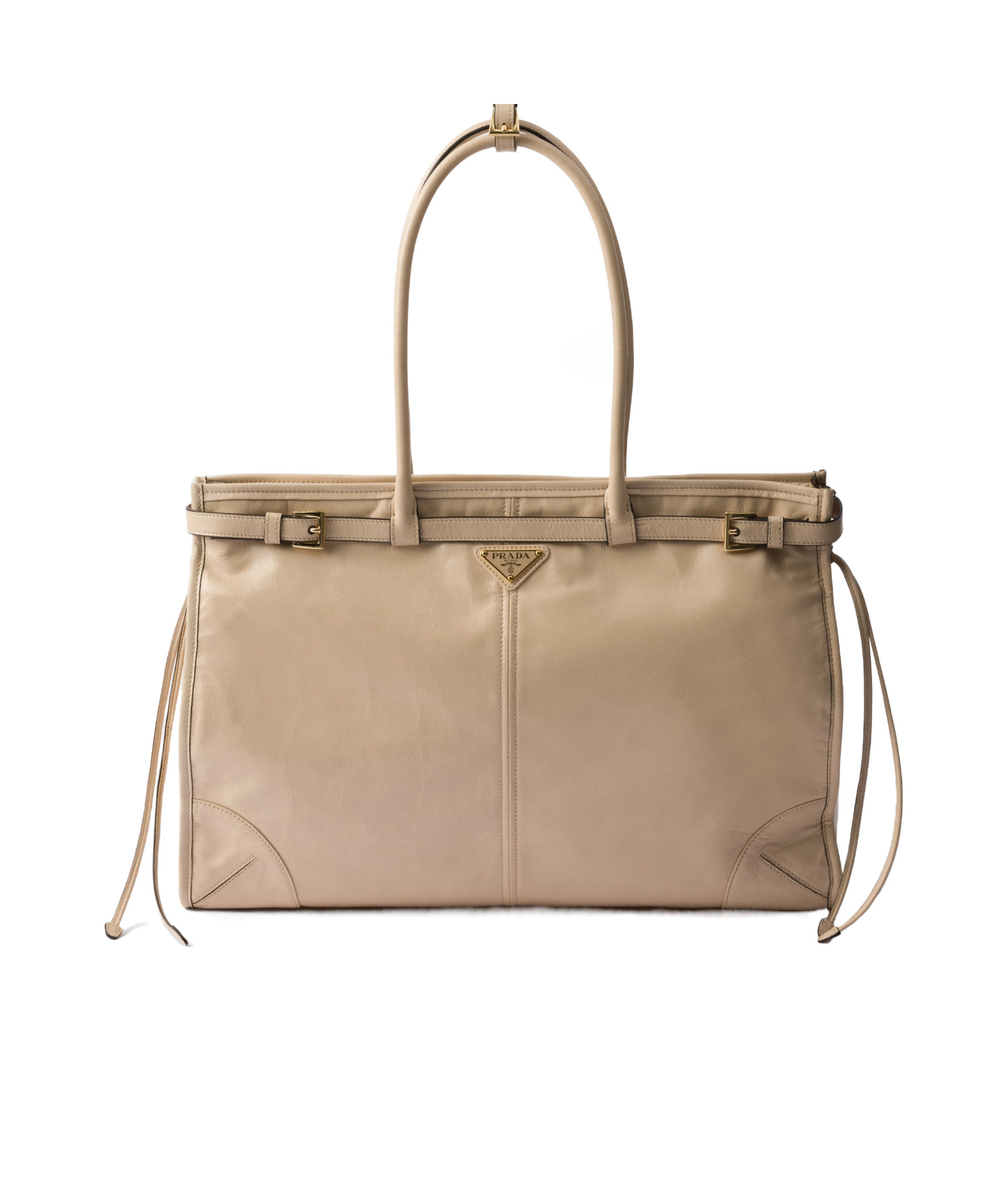 Prada Large Leather Handbag In Travertine