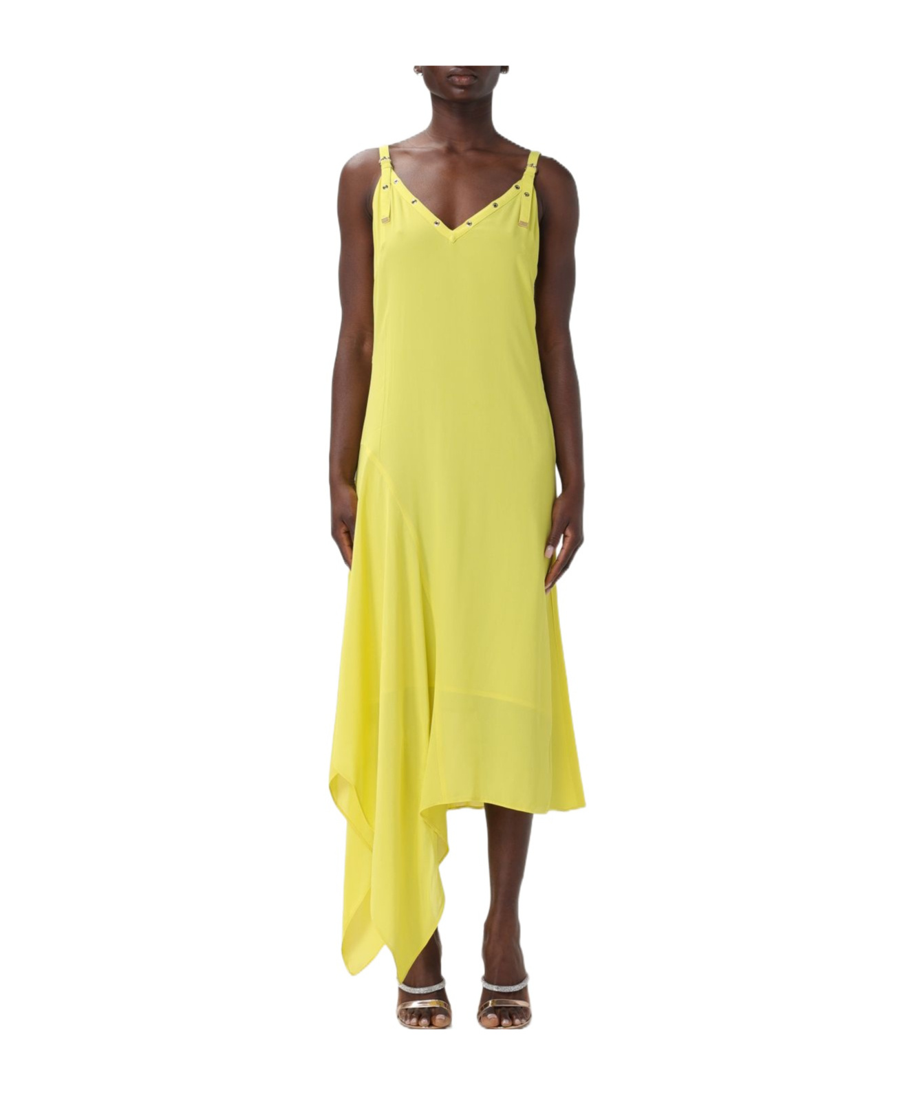 Pinko Thin Shoulder Strap Rivet Dress In Yellow