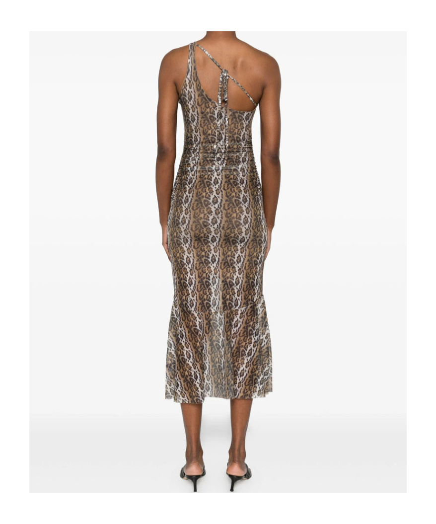 House Of Sunny Ruched One-shoulder Dress In Brown
