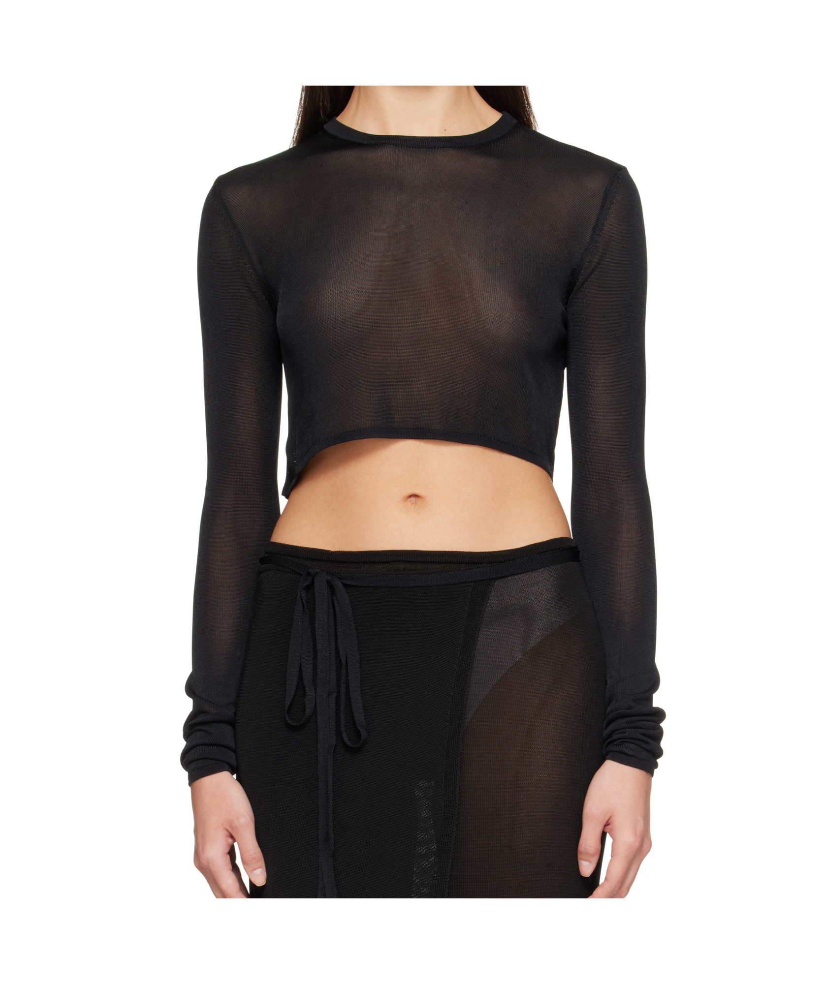 The Frankie Shop Black Kazel Cropped Thin Knit T-shirt In Black