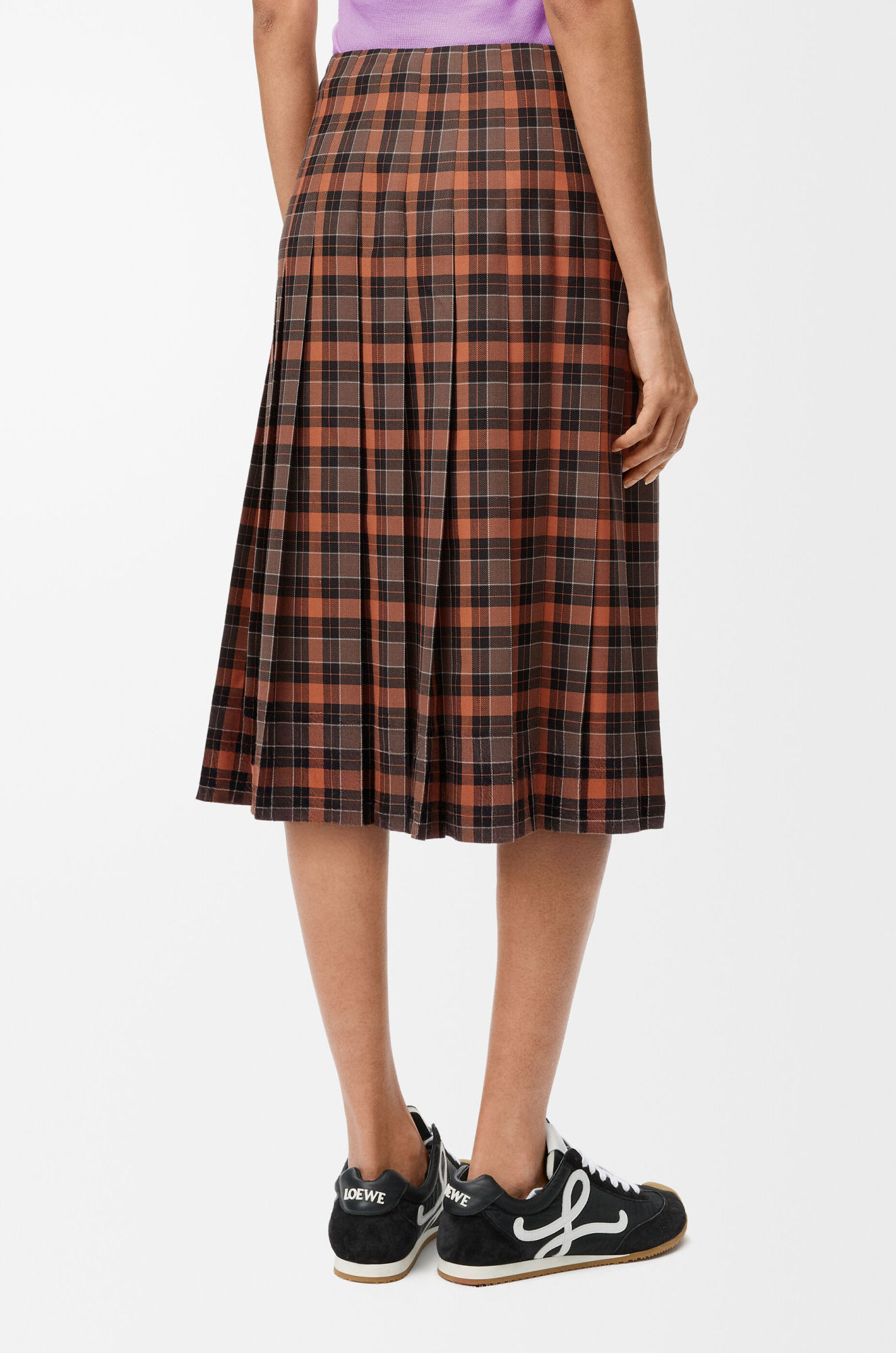 Loewe Check Pleated Midi Skirt In Brown