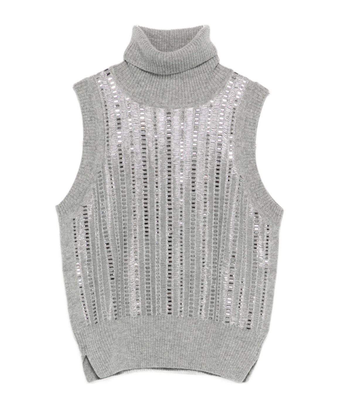 Ermanno Scervino Metallic Turtleneck Sleeveless Tank Top In Gray