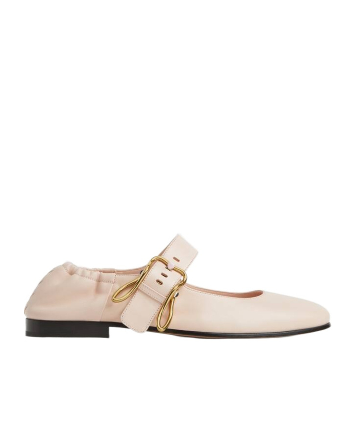 Bottega Veneta Astaire Leather Rabbit Mary Jane Ballerina Flats In Nude