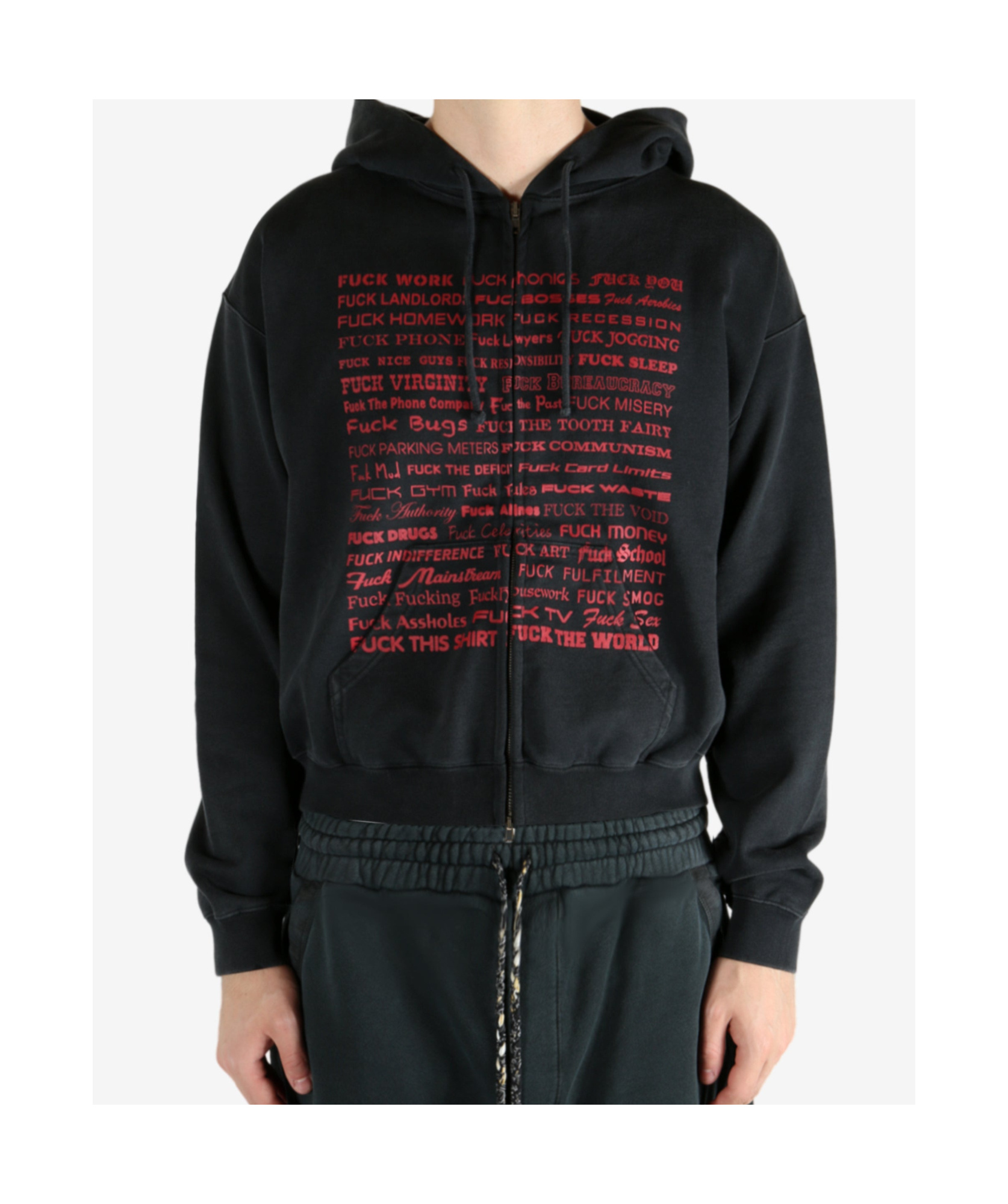 Vetements Text-print Zip-up Hoodie In Black