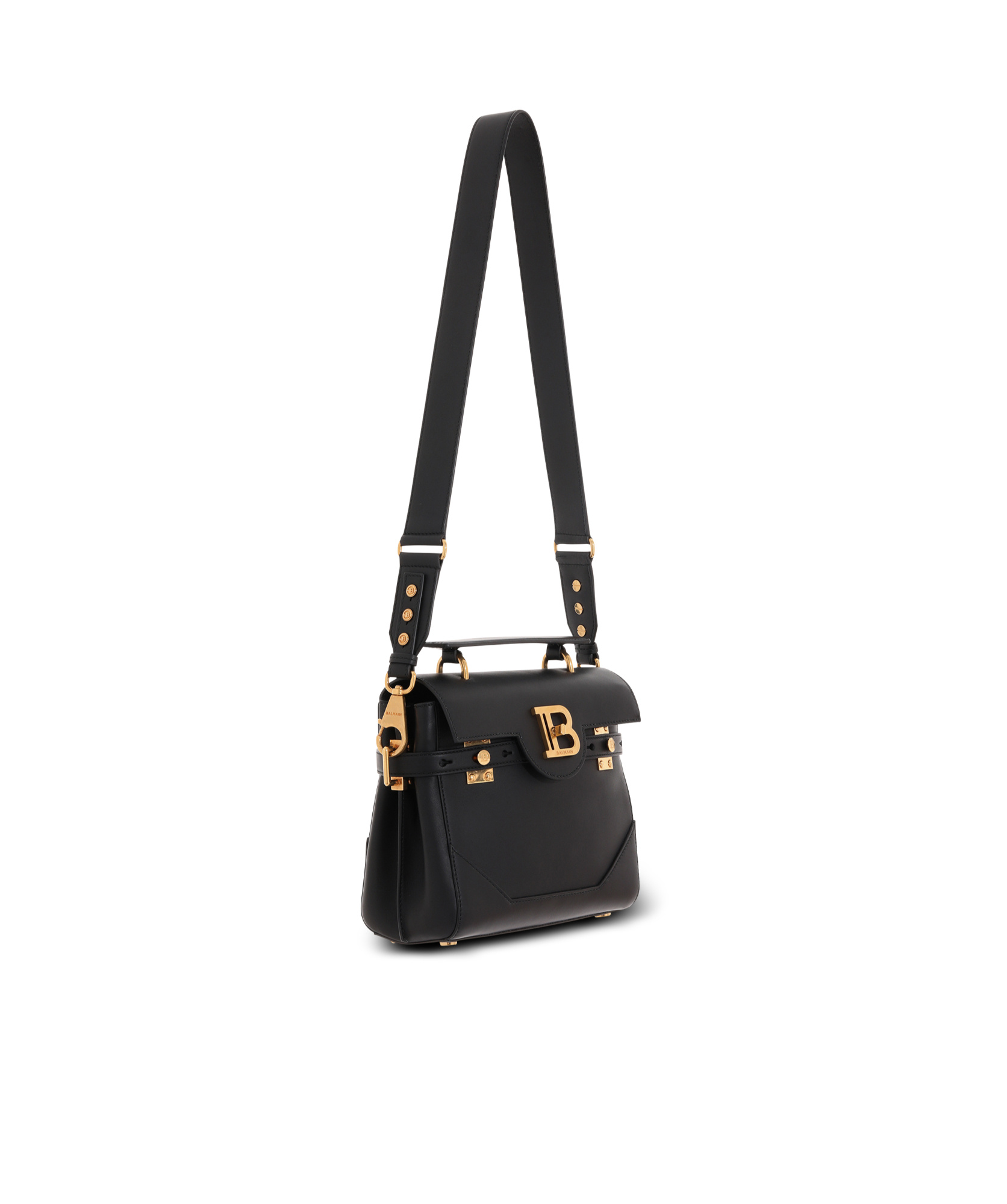 Balmain B-buzz 23 Monogram Leather Top Handle Bag In Black