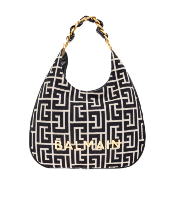 Balmain 1945 Soft Hobo Large Monogrammed Jacquard Tote Bag