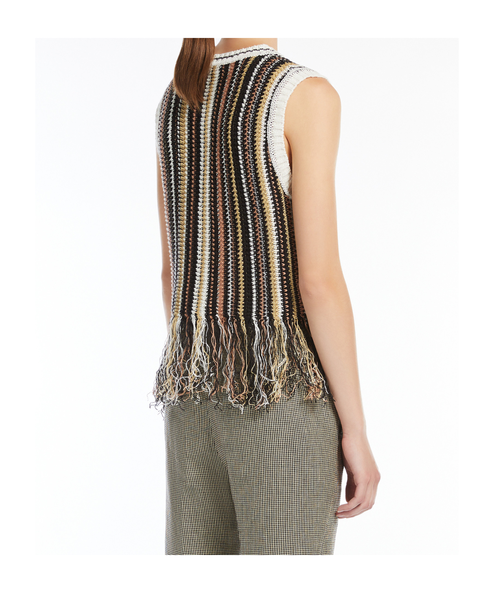 Shop Weekend Max Mara Linen Top With Fringes In Black