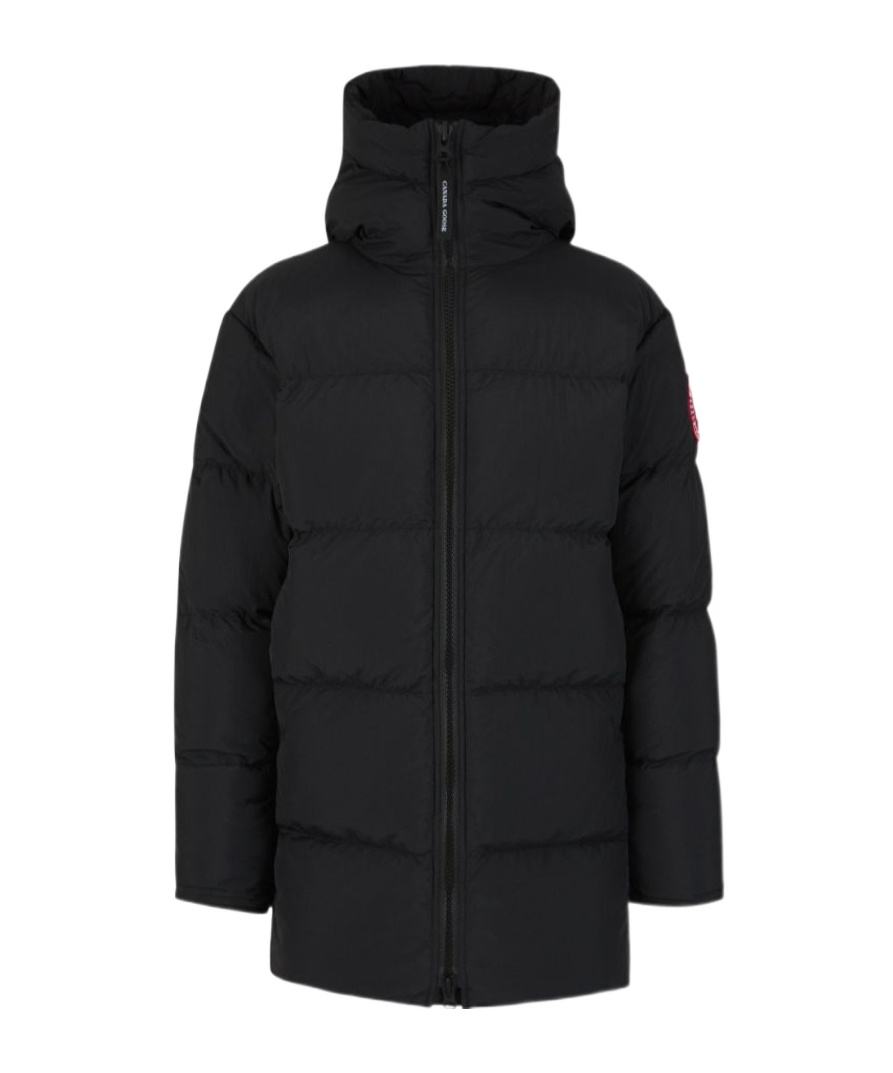 Canada Goose Lawrence Mid-thigh Length Down Jacket With Black Logo In Black