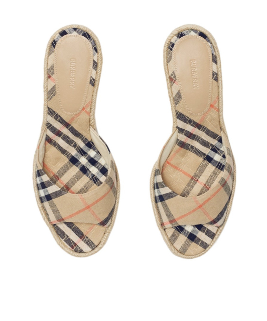 Burberry Checked Canvas-jacquard Espadrille Wedge Mules In Sand-colored