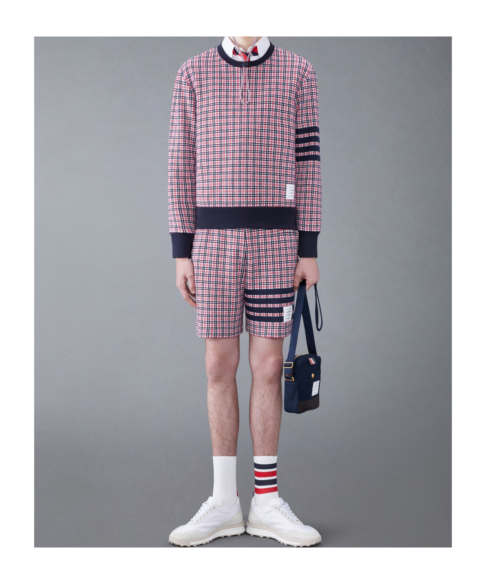Shop Thom Browne Checked Jacquard Crew-neck Sweatshirt In Multicolor