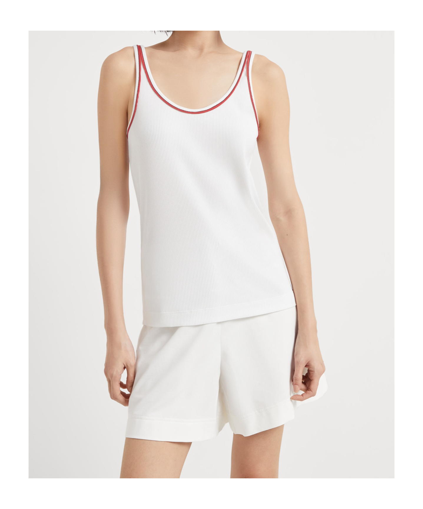 Brunello Cucinelli Women Cotton Top With Shiny Piping In White