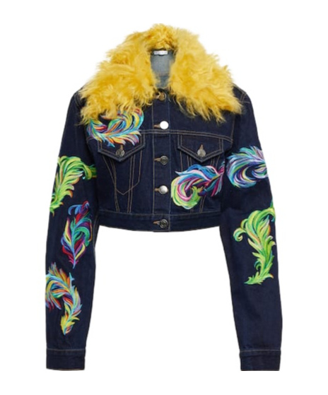 Area Mohair-trimmed Cropped Denim Jacket In Black