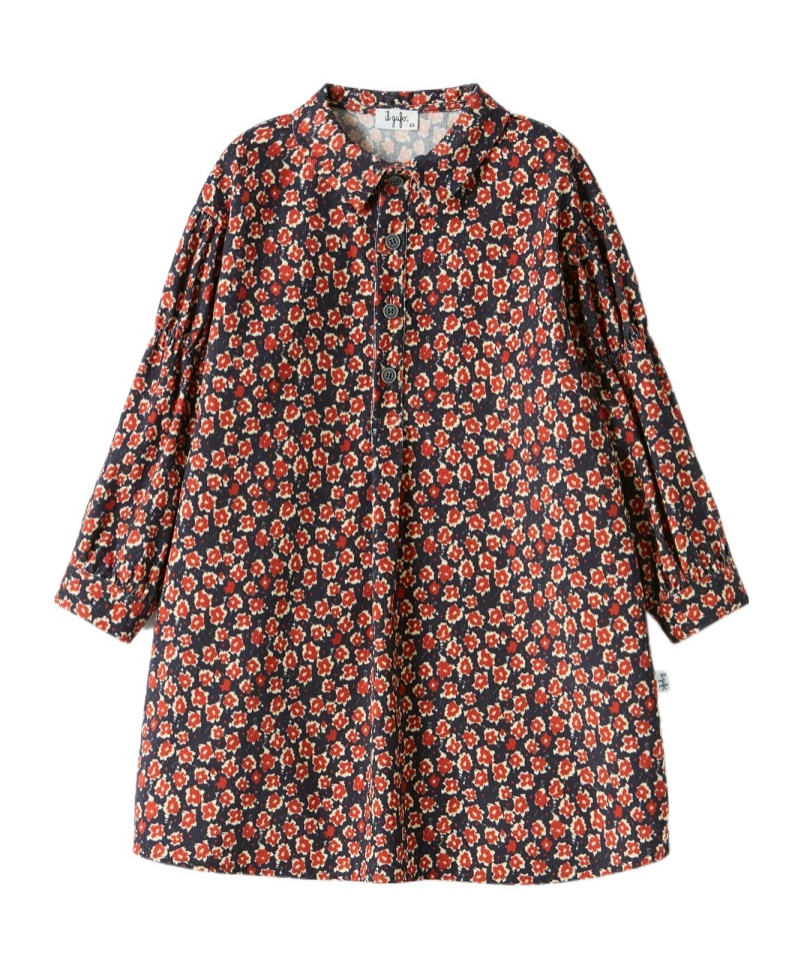 Il Gufo Floral-print Corduroy Mini Dress In Red