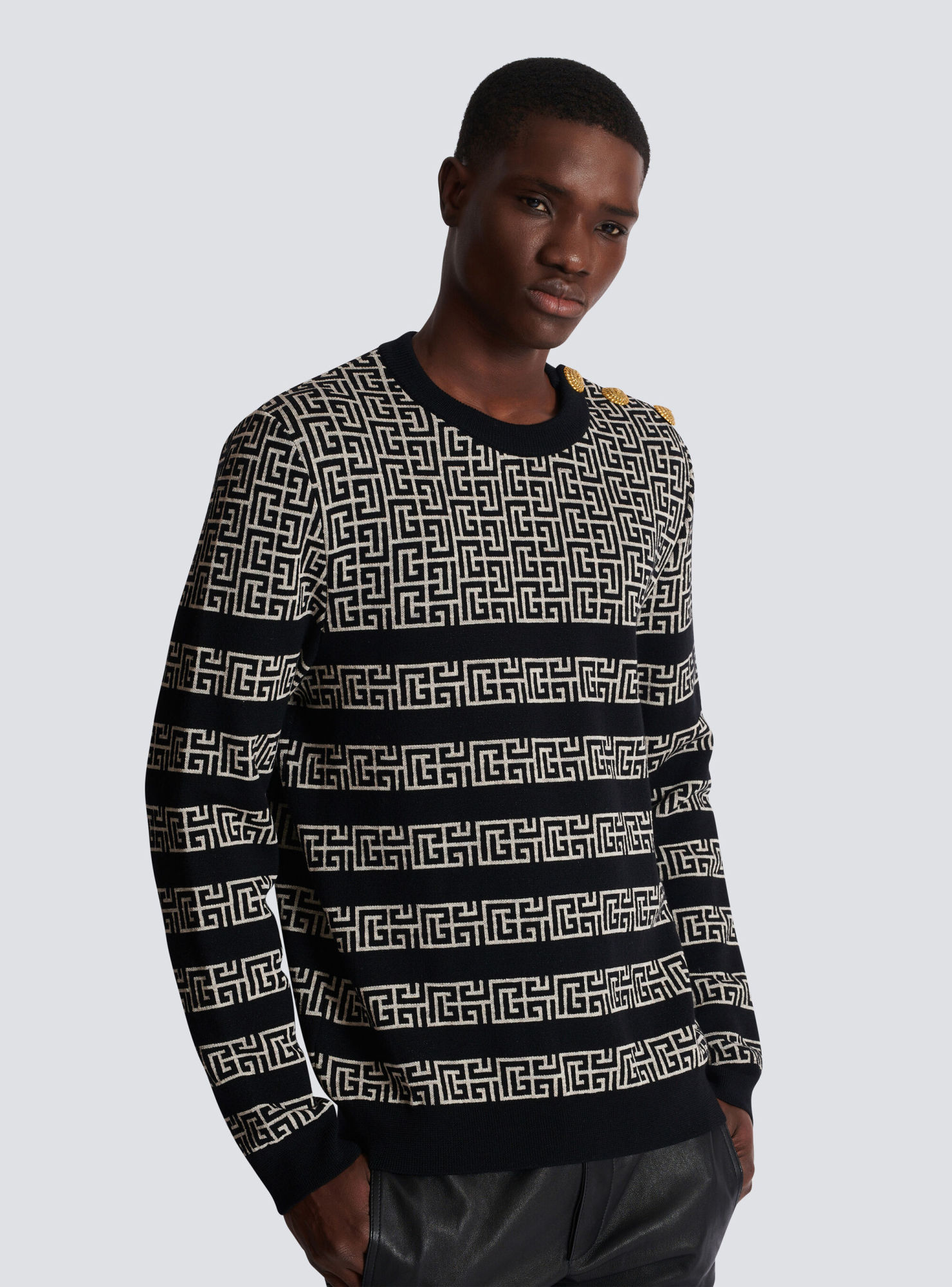 Balmain Pb Labyrinth Ribbed Jumper In Black