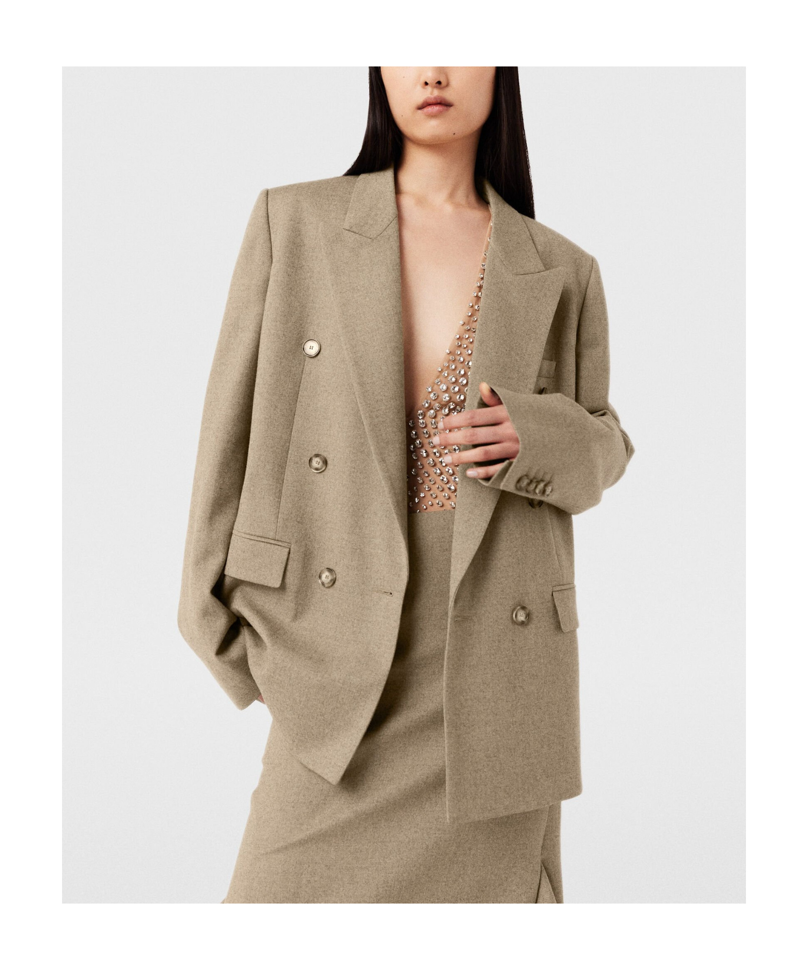 Stella Mccartney Double-breasted Flannel Blazer In Nude