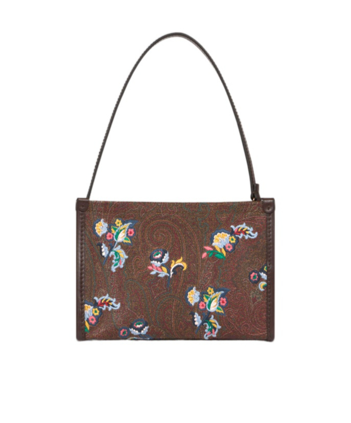 Etro Paisley Jacquard Floral Embroidered Shoulder Bag In Brown