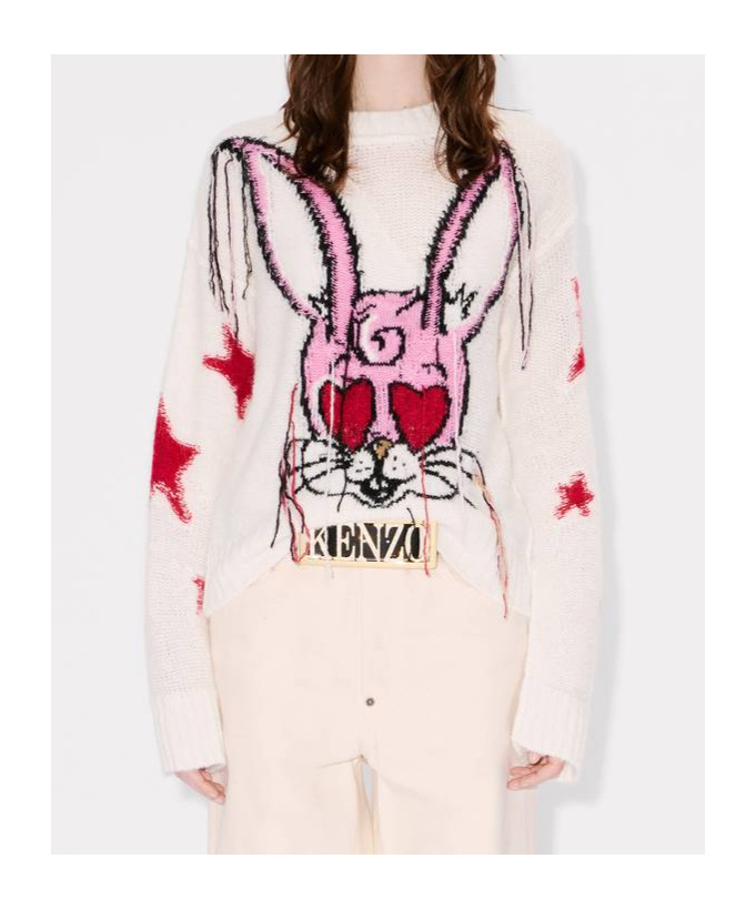 Kenzo ' Cartoon' Jumper In Mixed Hairy Wool Alpaca In White
