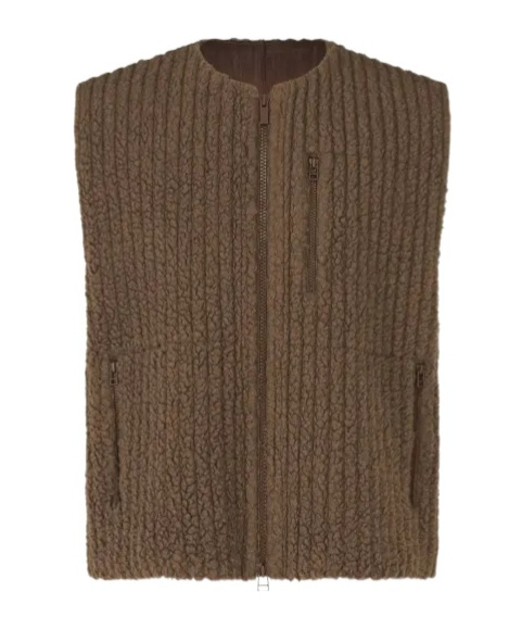 Shop Issey Miyake Fleeced Pleats Gilet In Brown