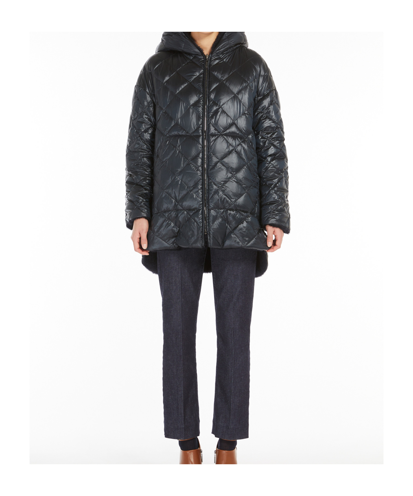 Max Mara Alpaca Wool And Wool Double-sided Down Jacket In Black