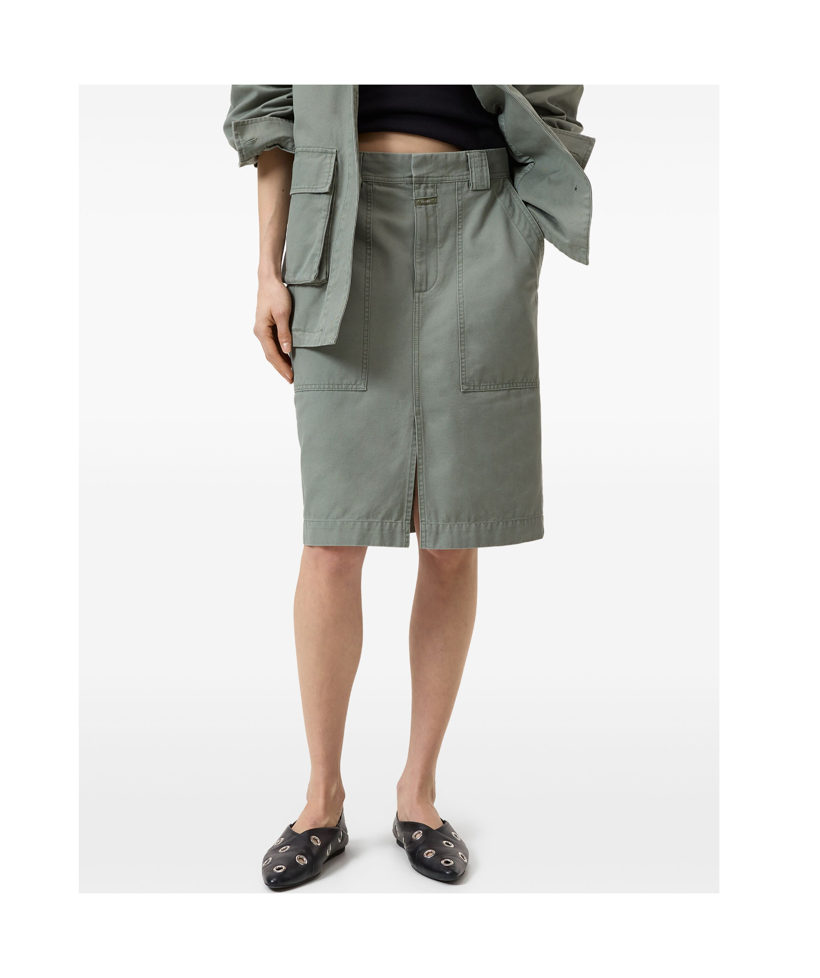 Shop Closed Cotton Midi Skirt In Gray