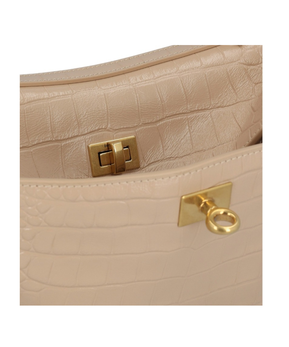 Balenciaga Small Rodeo Croc Embossed Leather Top Handle Bag In Nude