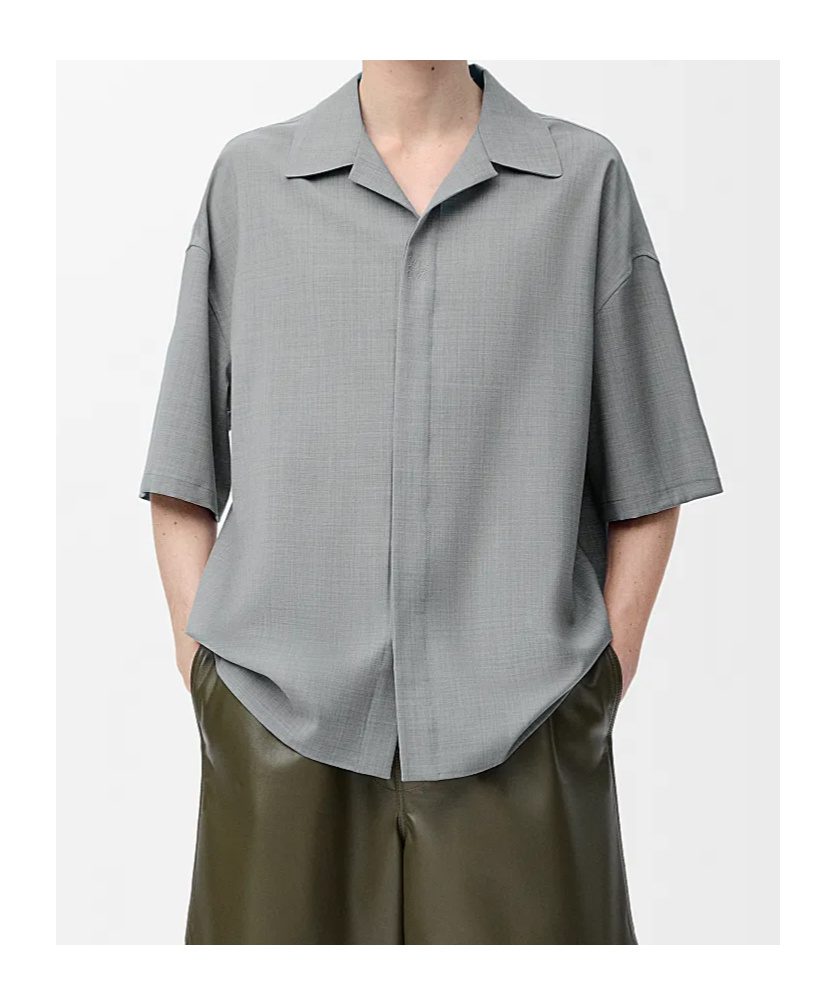 Loewe Wool-blend Short-sleeve Shirt In Gray