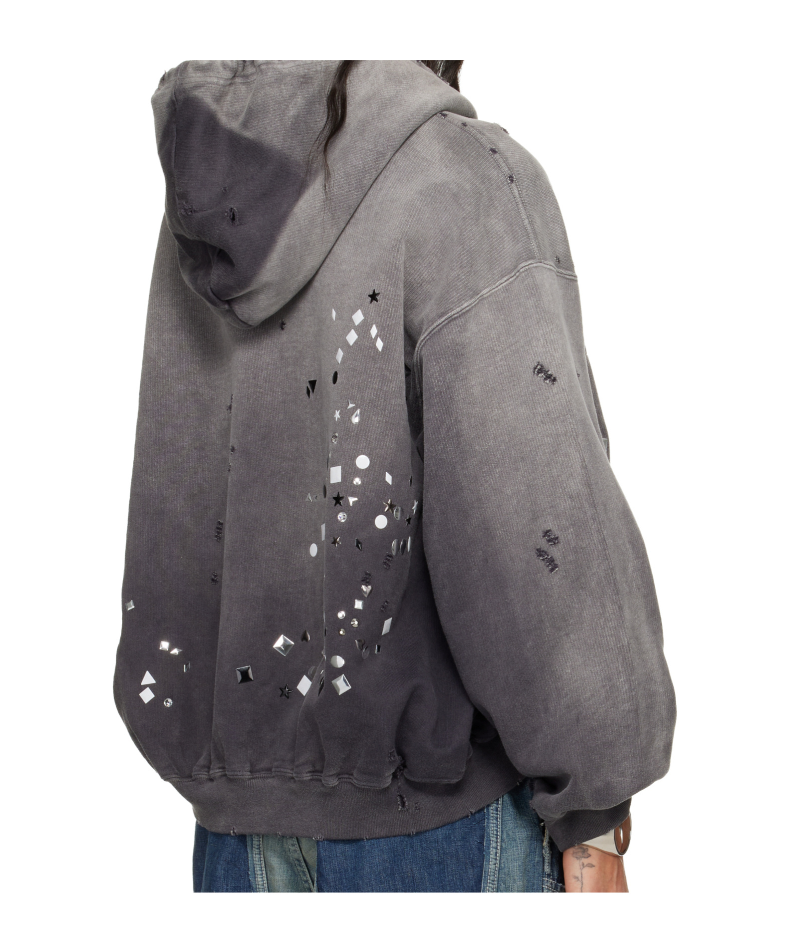 Miharayasuhiro Distressed Embellished Hooded Top In Black