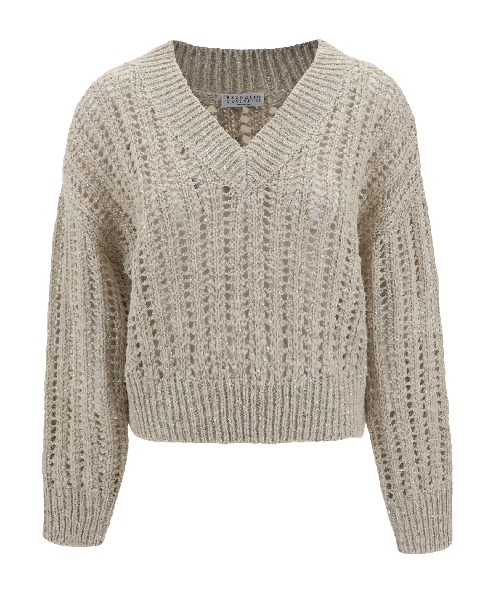 Brunello Cucinelli Oversized Cable-knit Sweater With V-neckline In Nude