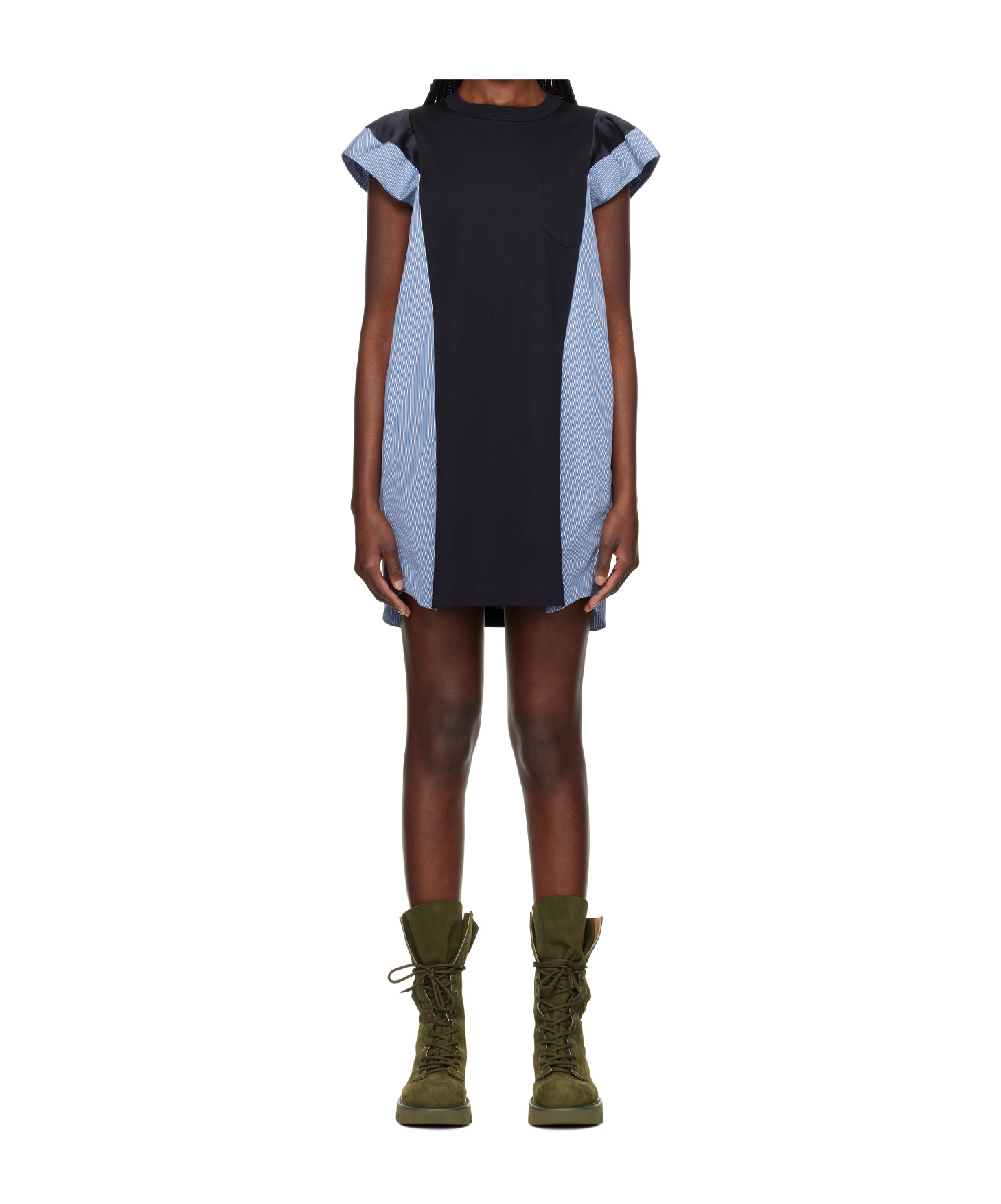 Shop Sacai Round Neck Dress In Black
