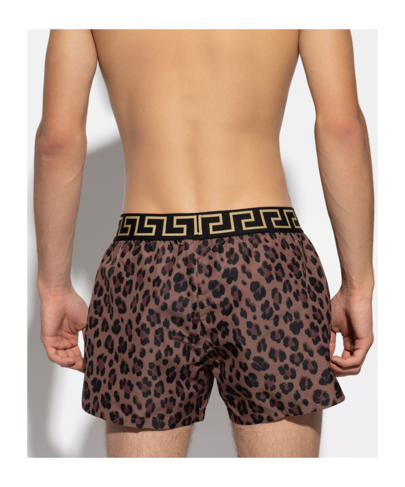 Versace Greca Border Leopard-print Boxers In Black