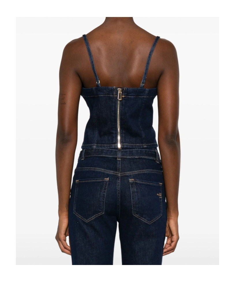Pinko Spaghetti-strap Denim Tank-top In Blue