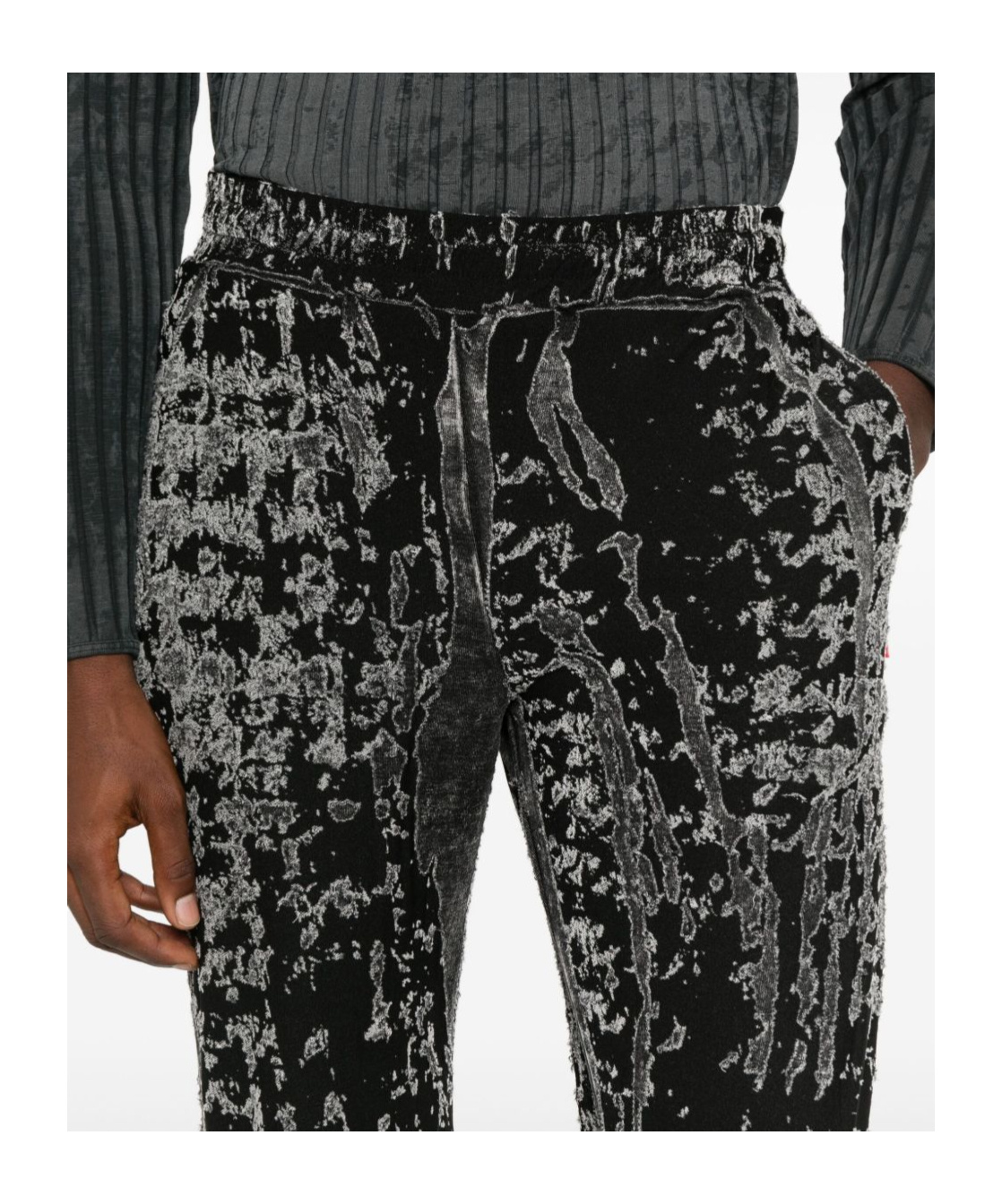 Diesel Wide Leg Velvet Trousers With Side Pockets In Black