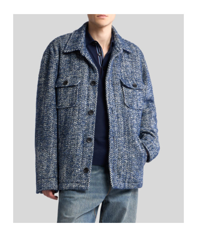 Etro Chevron Herringbone Wool Jacket Pockets In Blue