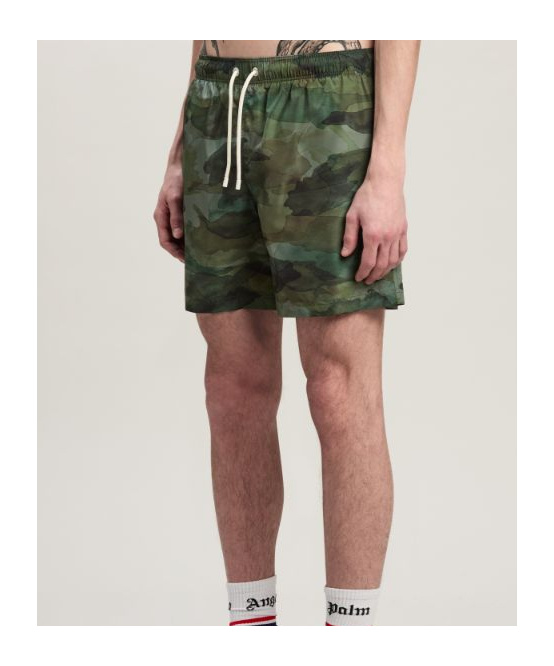 Palm Angels Camouflage Printed Swimming Trunks In Green