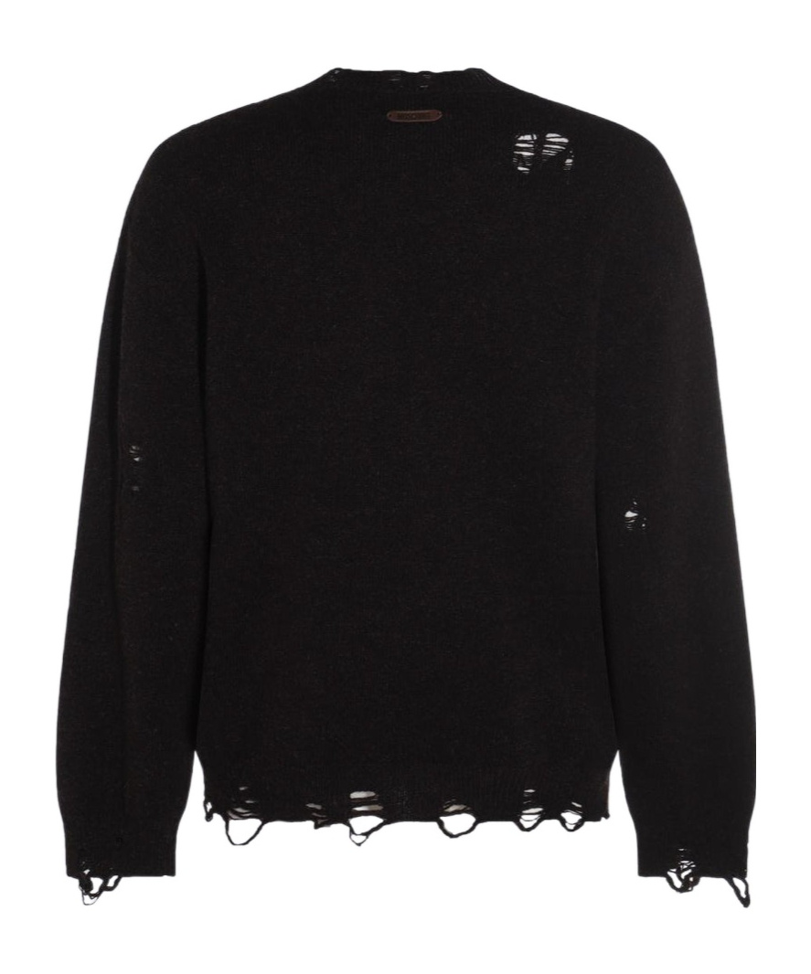Moschino Distressed Ribbed Sweater With Cuffs And Hem In Black