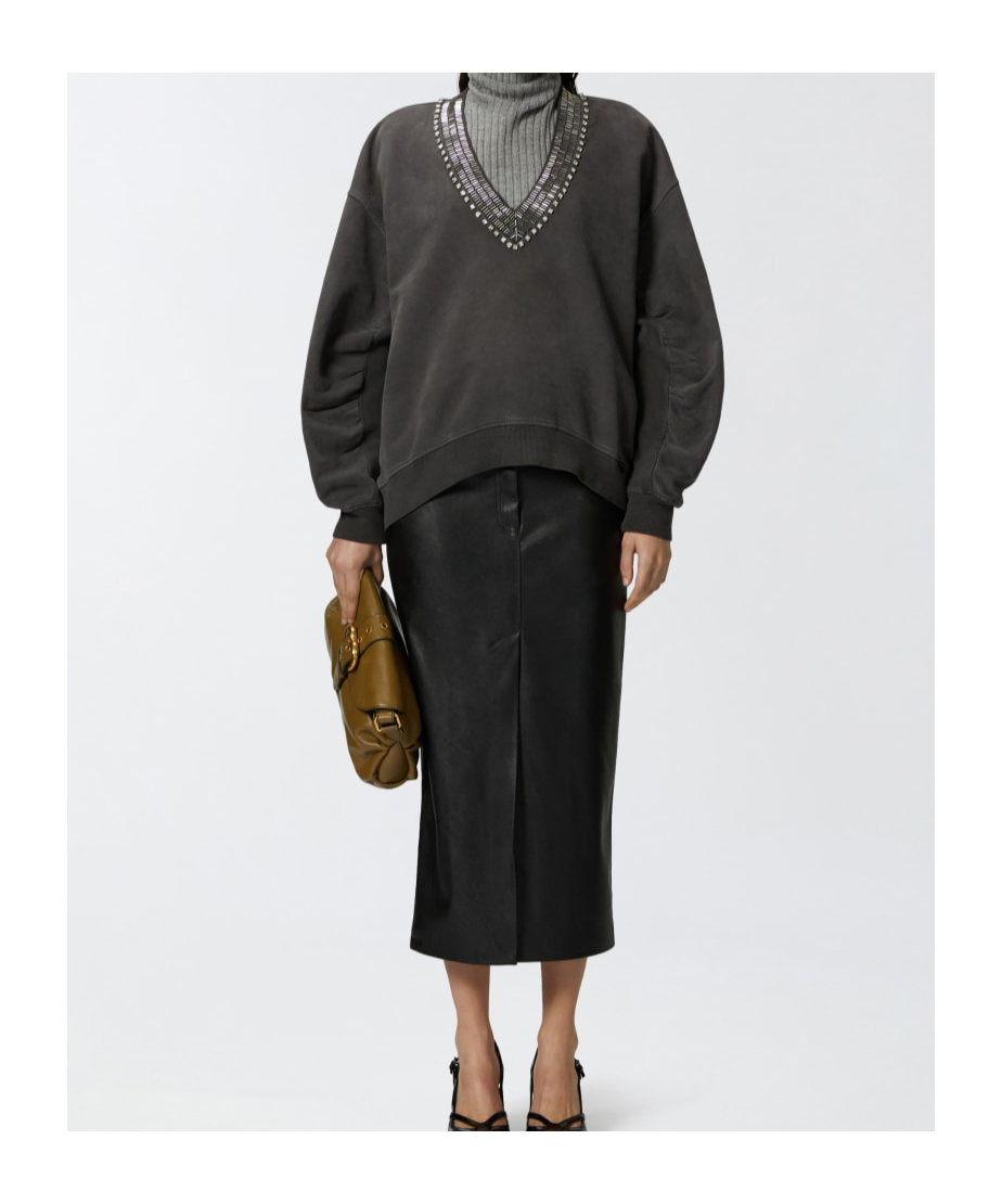 Pinko Oversized Sweatshirt With Shiny Embroidered Neckline In Black