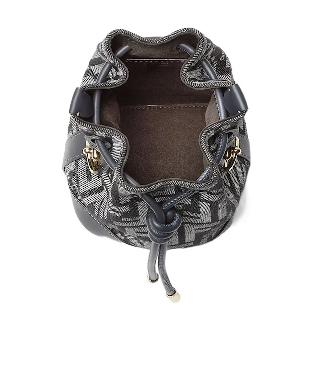 Fendi Mon Tresor Denim-effect Ff Jacquard Mini Bucket Bags In Blue