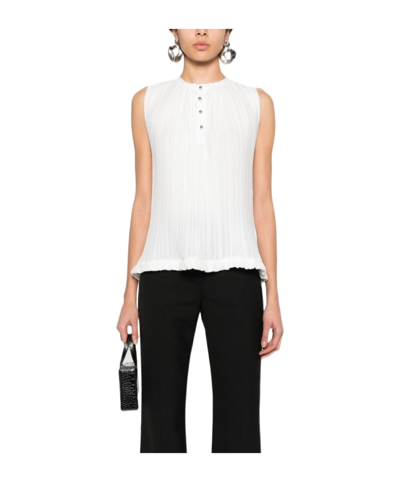 Lanvin Buttoned Crepe De Chine Sleeveless Top In White