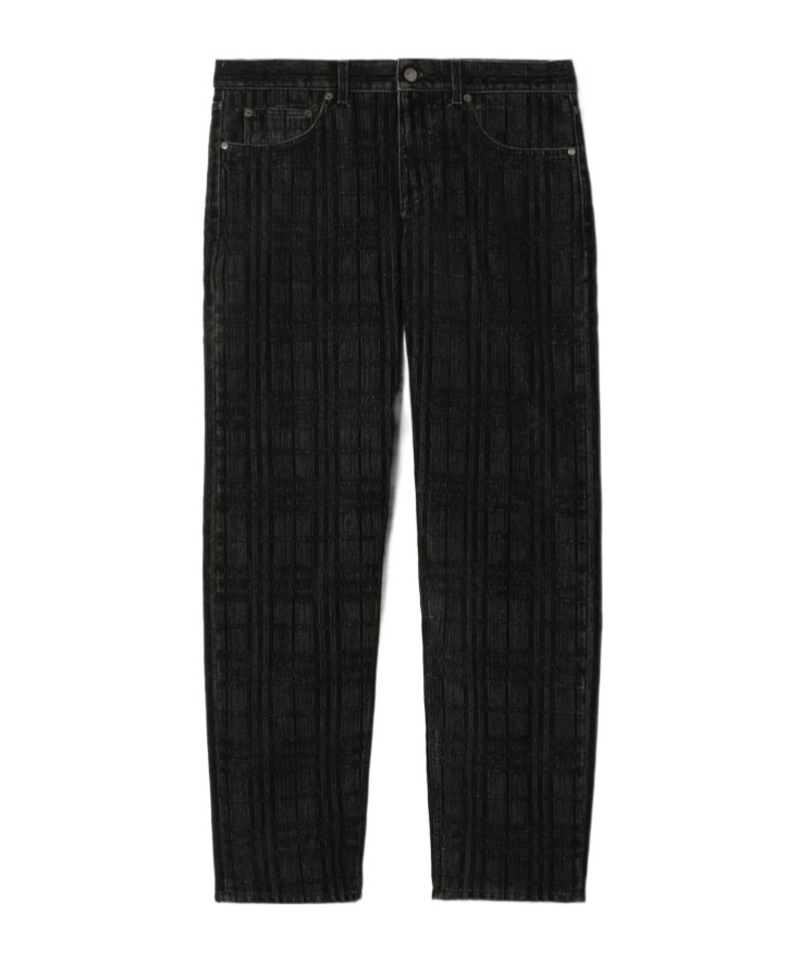 Burberry Check Flocked Straight Jeans In Black