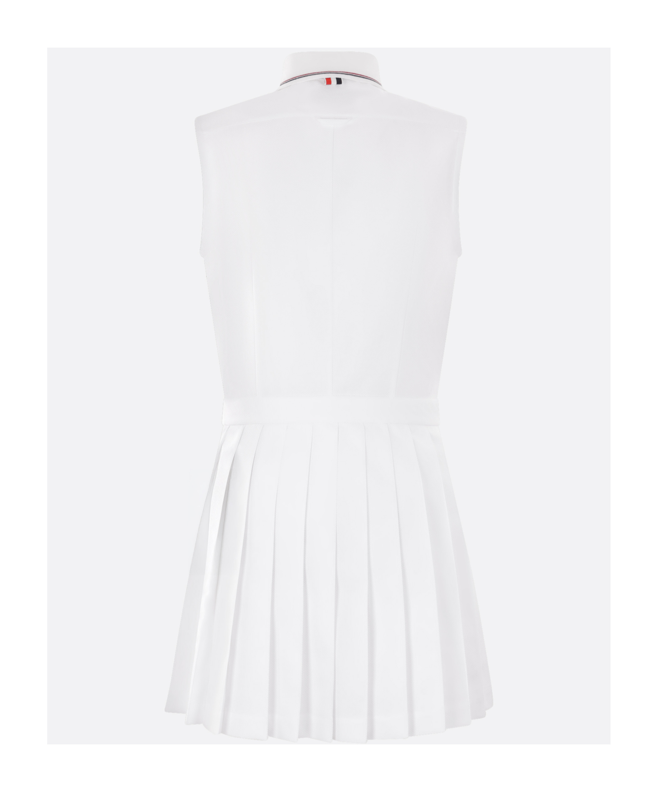 Thom Browne High Waist Pleated Skirt Polo Collar Dress In White