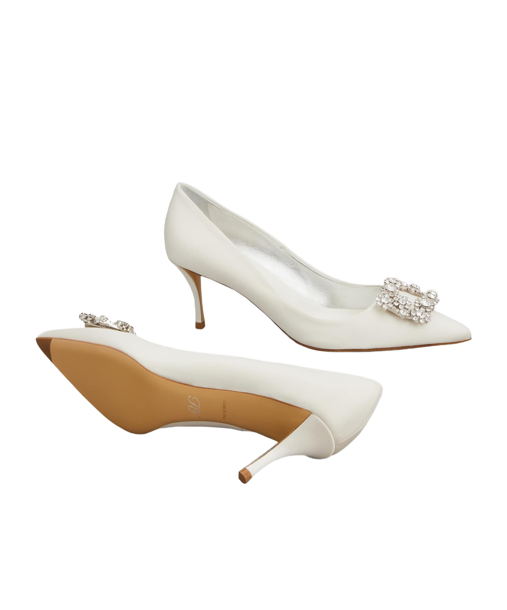 Roger Vivier Crystal Square Button High Heels In White