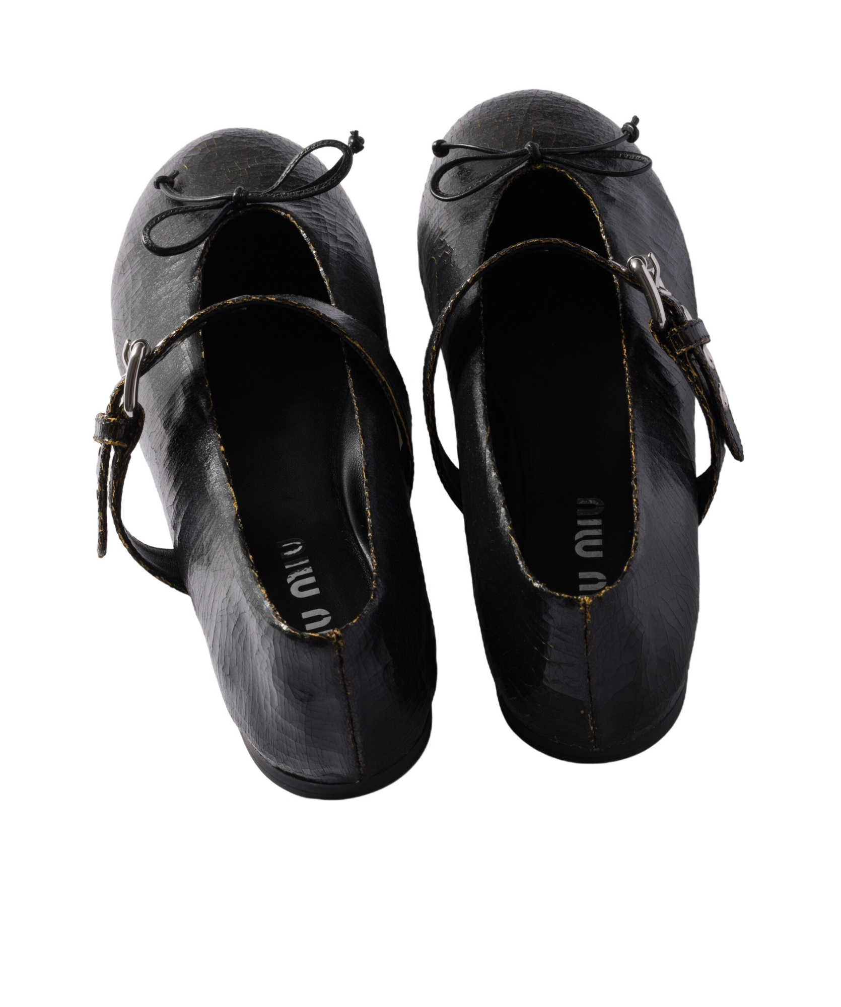 Shop Miu Miu Crackle Leather Ballerinas In Black