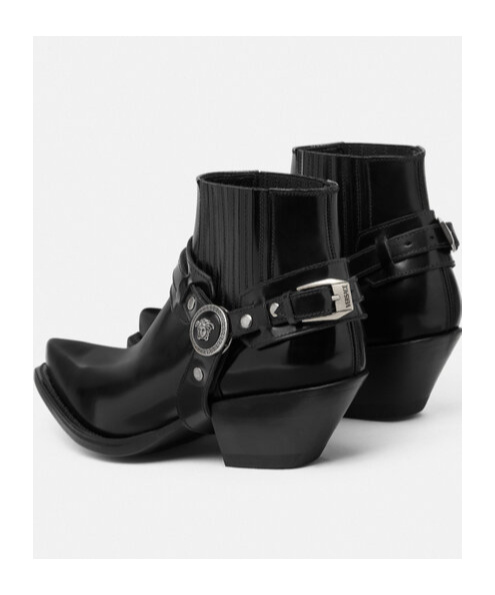 Versace 50mm Leather Western Boots In Black