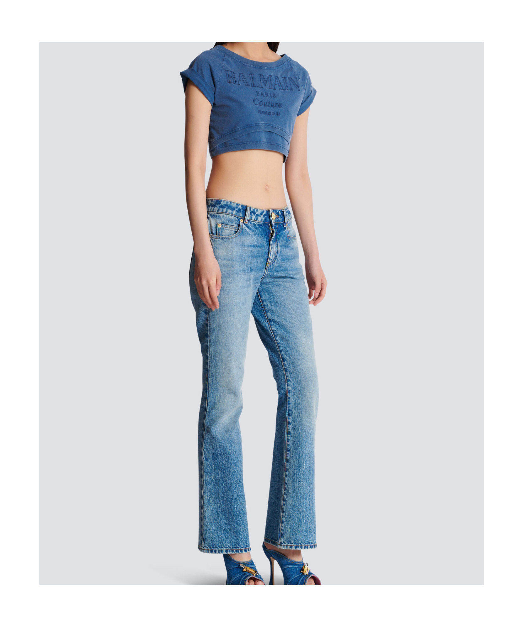 Balmain Embroidered Double Collar T-shirt In Blue
