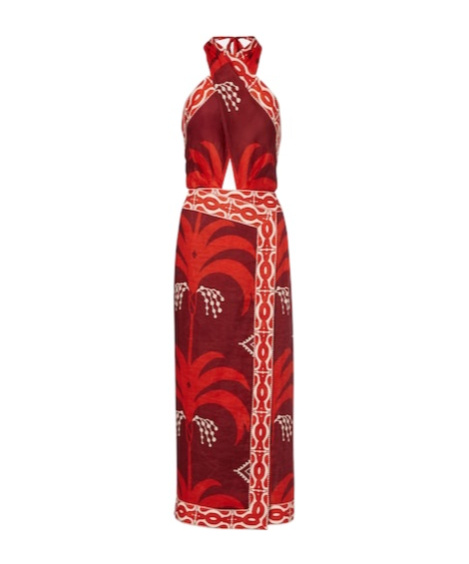 Johanna Ortiz Printed Open-back Linen Midi Dress In Red