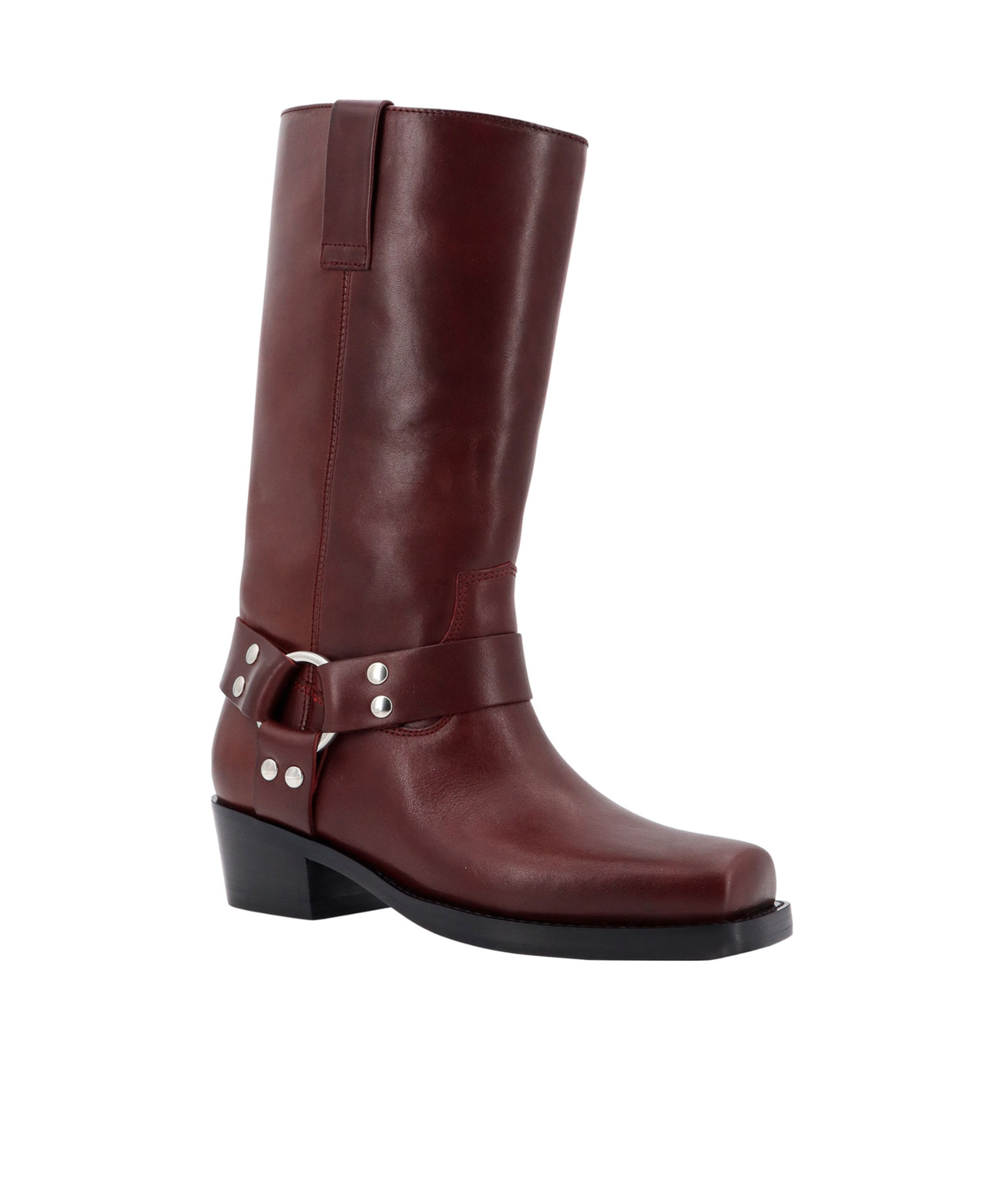 Paris Texas Studded Leather Block Heel Mid-calf Boots In Burgundy