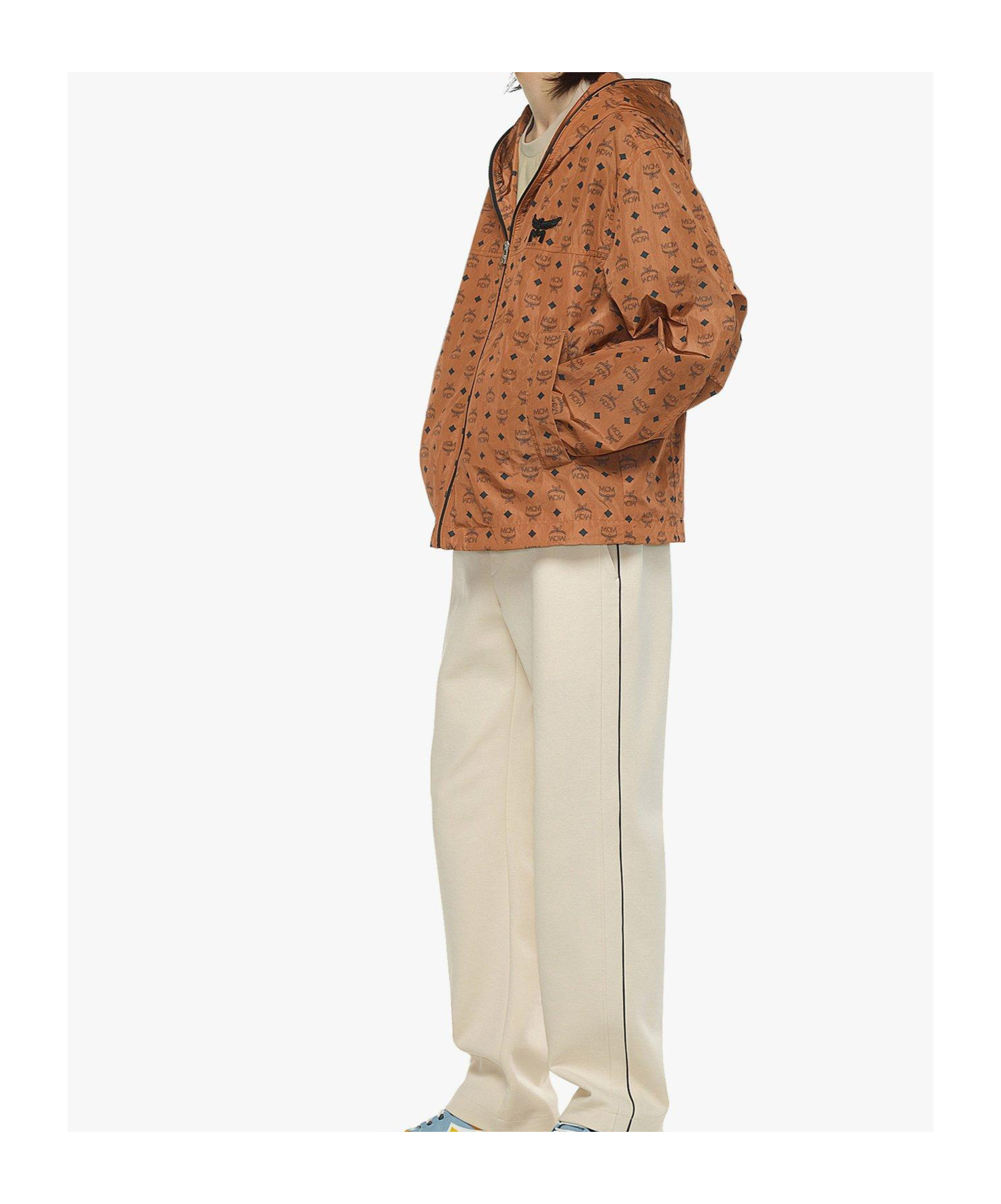 Mcm Monogram-printed Zipped Hooded Jacket In Brown