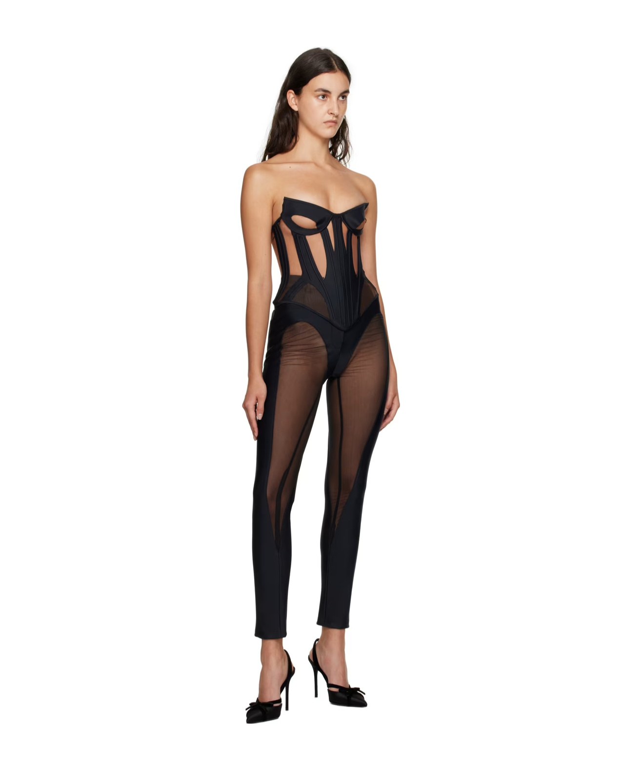 Mugler Sheer-panel Flared Trousers In Black