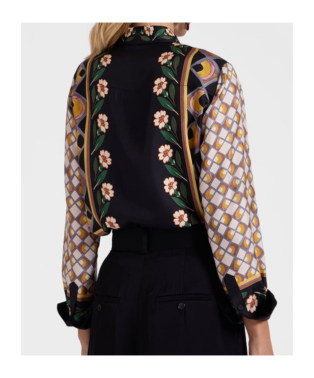 La Doublej La Double J Graphic Print Silk Boy Shirt In Black