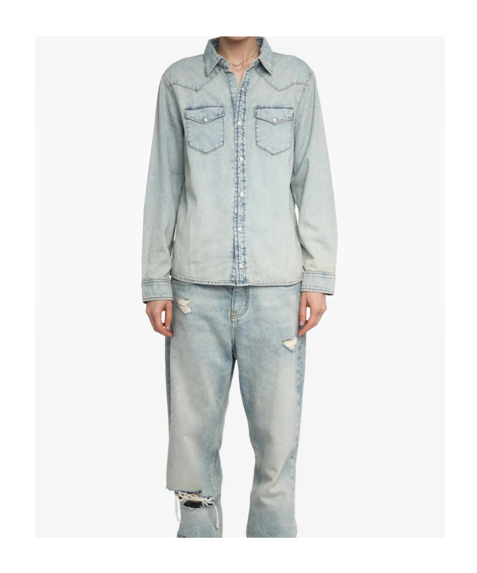 Zadig & Voltaire Saby Studded Denim Button-up Shirt In Multi